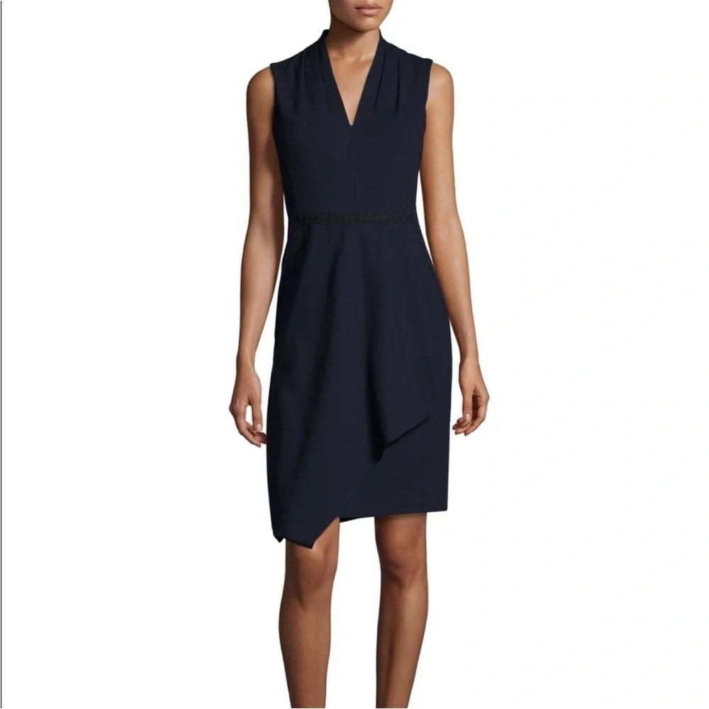 Kobi Halperin Navy Blue Jae Knit Faux Wrap Sheath  Dress Sz 10 - Picture 2 of 10